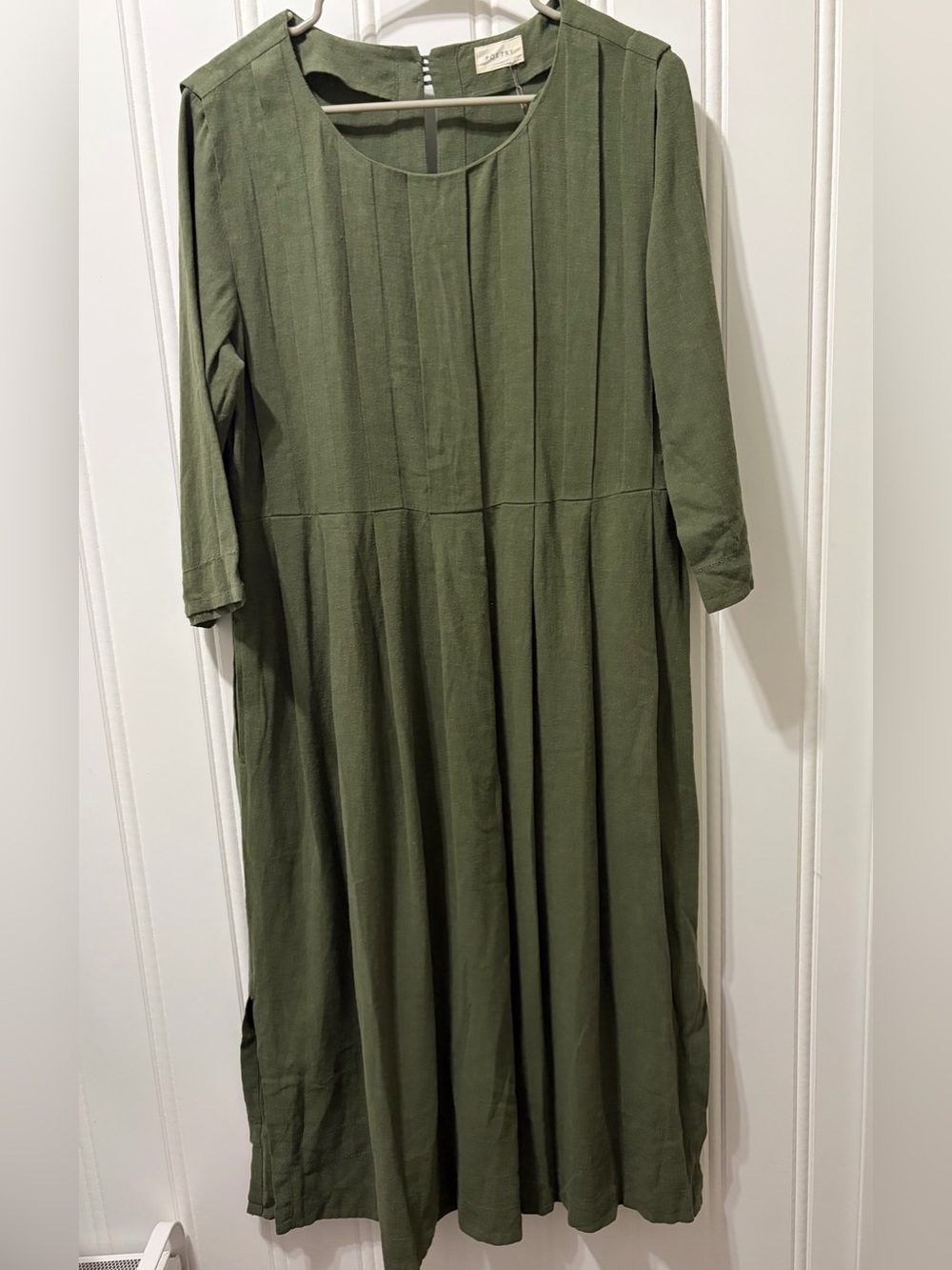 Poetry Dress US 8 Forest Green Linen ECOVERO Pleated Lagenlook Midi NWT